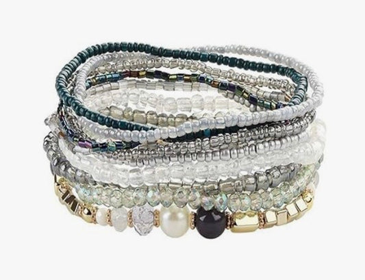 Boho Stackable Bead Bracelets (Grey)