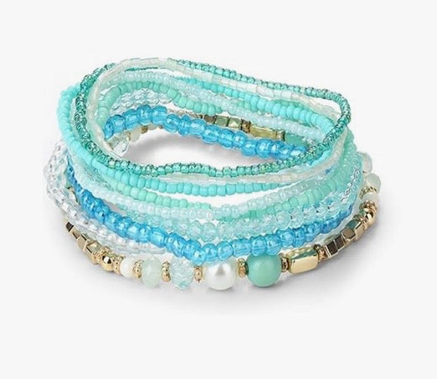 Boho Stackable Bead Bracelets (Aqua)