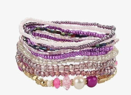 Boho Stackable Bead Bracelets (purple)