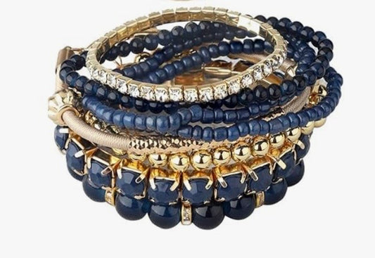 Boho Stackable Bead Bracelets (Navy)