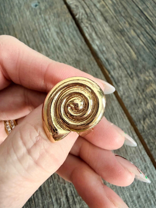 Non Tarnish Stainless Steel Chunky Statement Gold Shell Stacking Ring