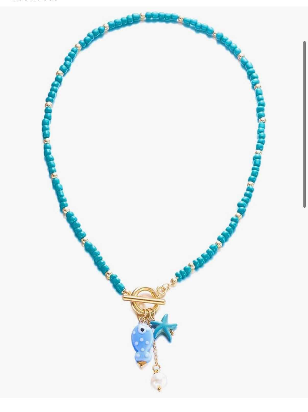 Fish Necklace for Women Handmade Beaded Y Pendant Necklace Colorful Summer Beach Boho Layering Choker Necklaces