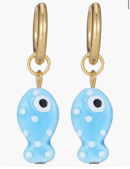 Fish Huggie Earrings Stainless Steel Gold Hoop Earrings Summer Beach Beachy Tropical Hawaiian Dangle Earrings For Women