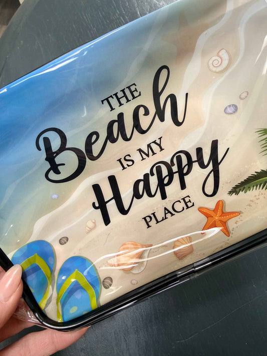 35 - Beach Clear Makeup, Toiletry or Jewelry Bags (Beach is Happy Place)