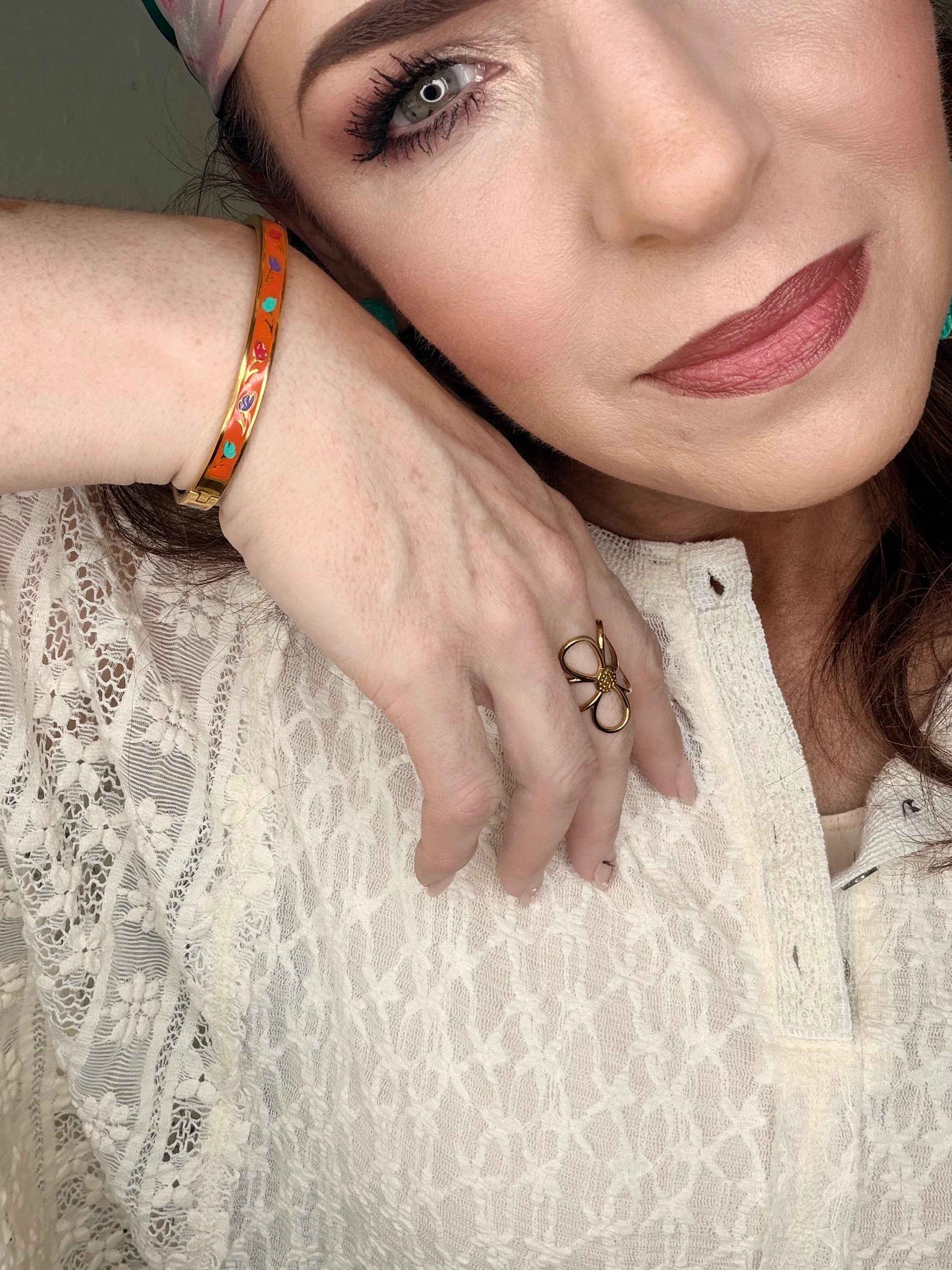 Orange Enamel Gold Plated Stainless Steel Bangle