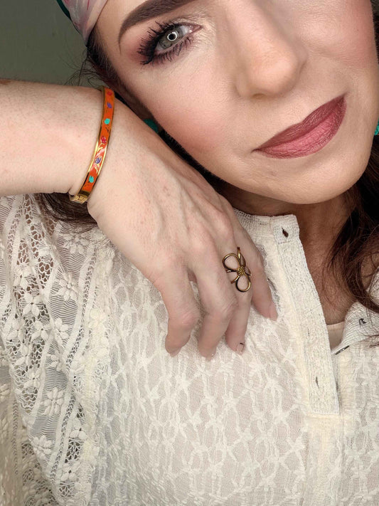 Orange Enamel Gold Plated Stainless Steel Bangle