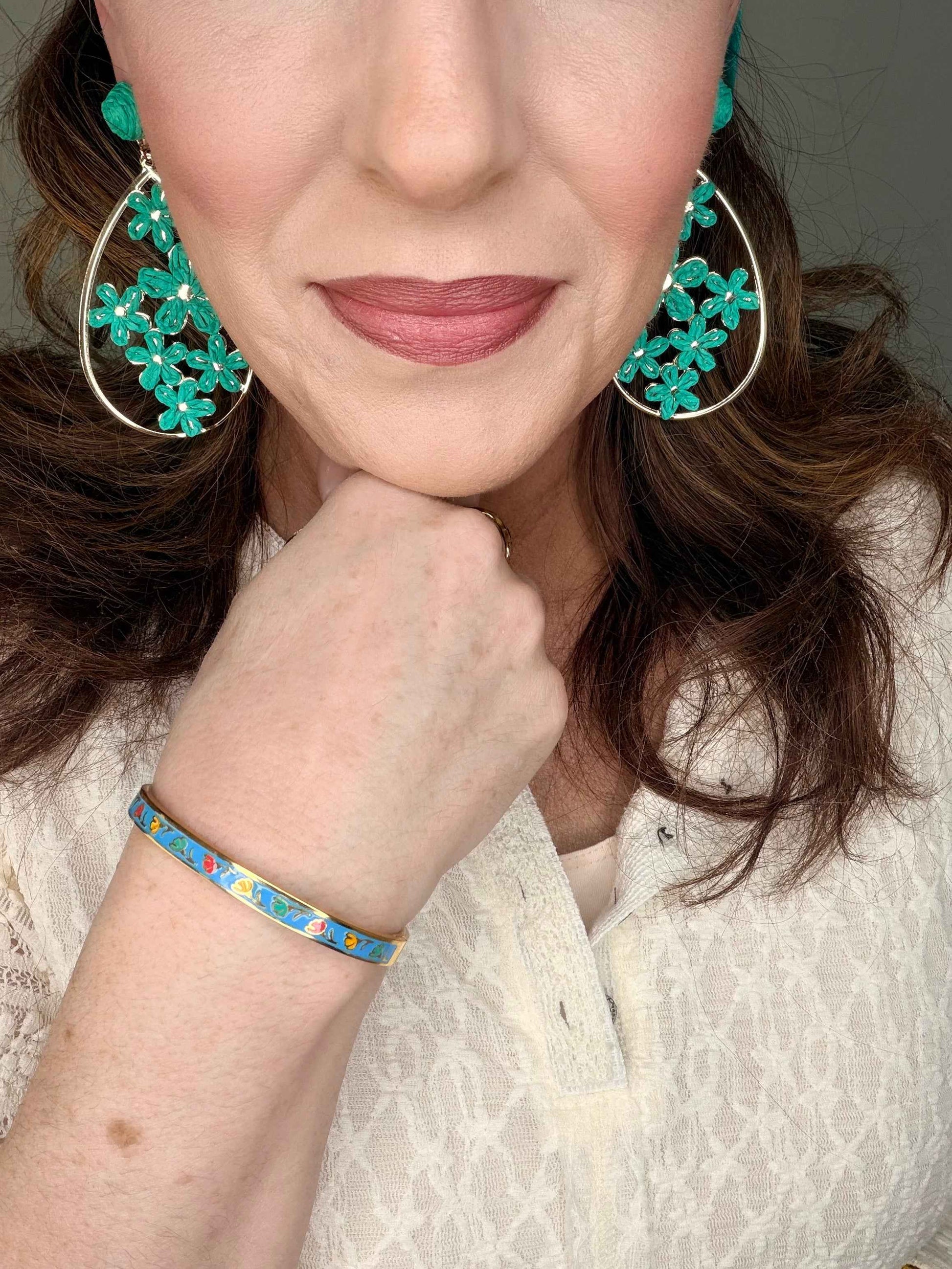 Blue Enamel Gold Plated Stainless Steel Bangle