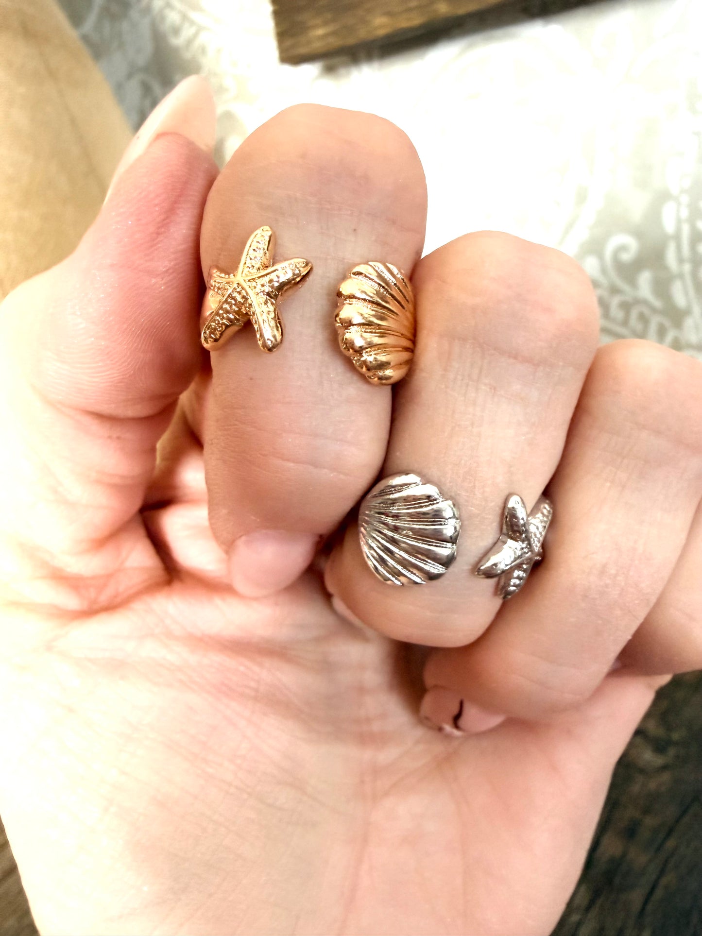 Non Tarnish Stainless Steel Ring (Starfish and Shell)