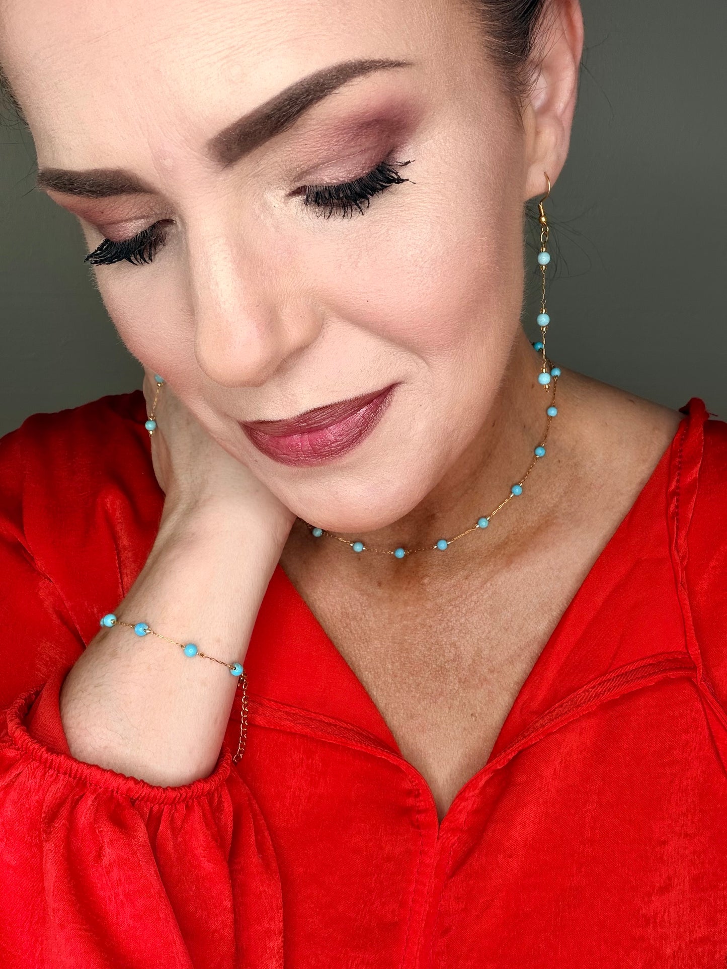 12 - 18K Silver or Gold Turquoise Jewelry Set - Charmed Paisley