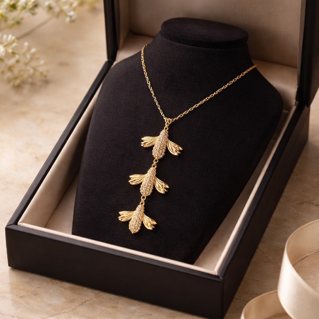 Gold Trio Bee-Winged Pavoi Necklace