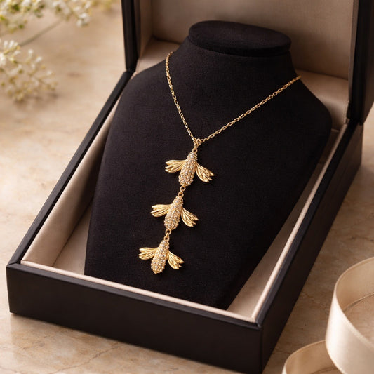 Gold Trio Bee-Winged Pavoi Necklace