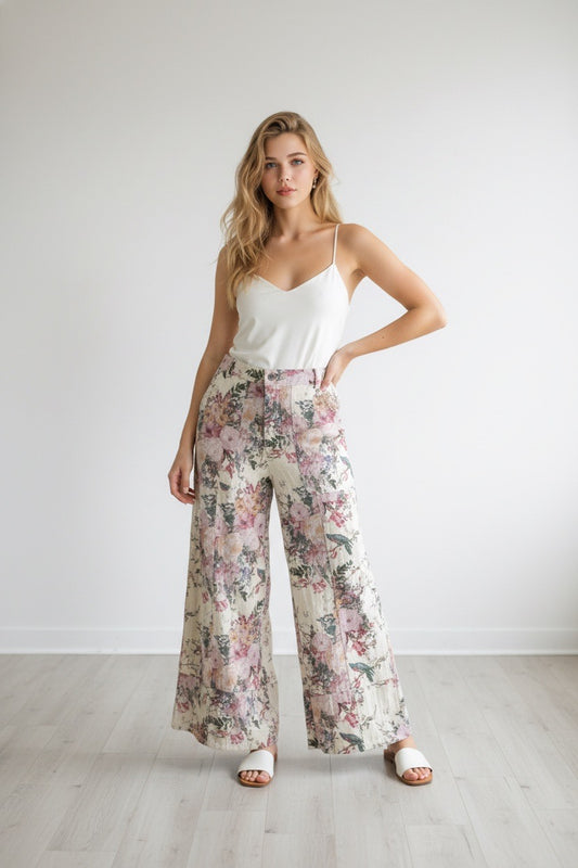Davi & Dani Floral Wide Leg Pants