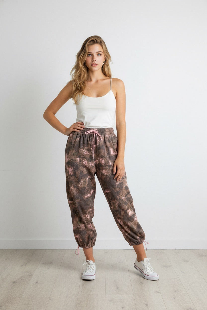 Davi & Dani Watercolor Camo Barrel Jogger Pants