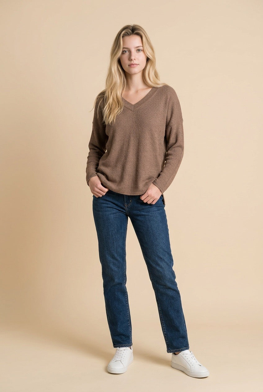 Zenana Brown Ribbed Top