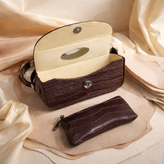 Vintage crocodile patterned box purse