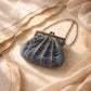 Vintage denim blue glass beaded purse