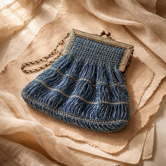 Vintage MINT denim blue beaded purse