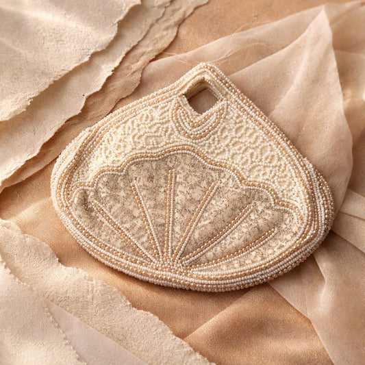 Vintage Cream fully beaded evening purse