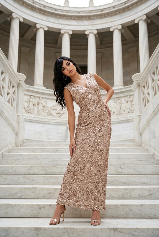 Onyx sequined lace evening dress