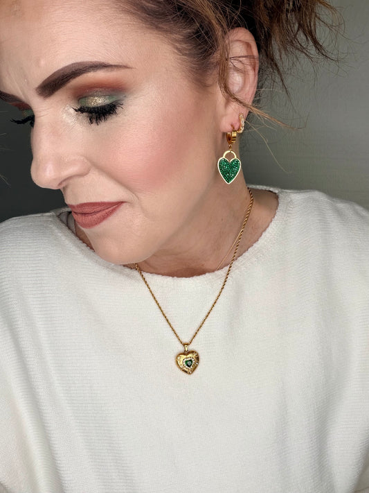 Akira 18K Gold Non-Tarnish Green CZ Heart Necklace