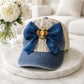 Vintage Denim Bow Brooch Baseball Hat