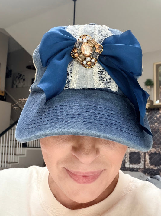 Vintage Denim Bow Brooch Baseball Hat