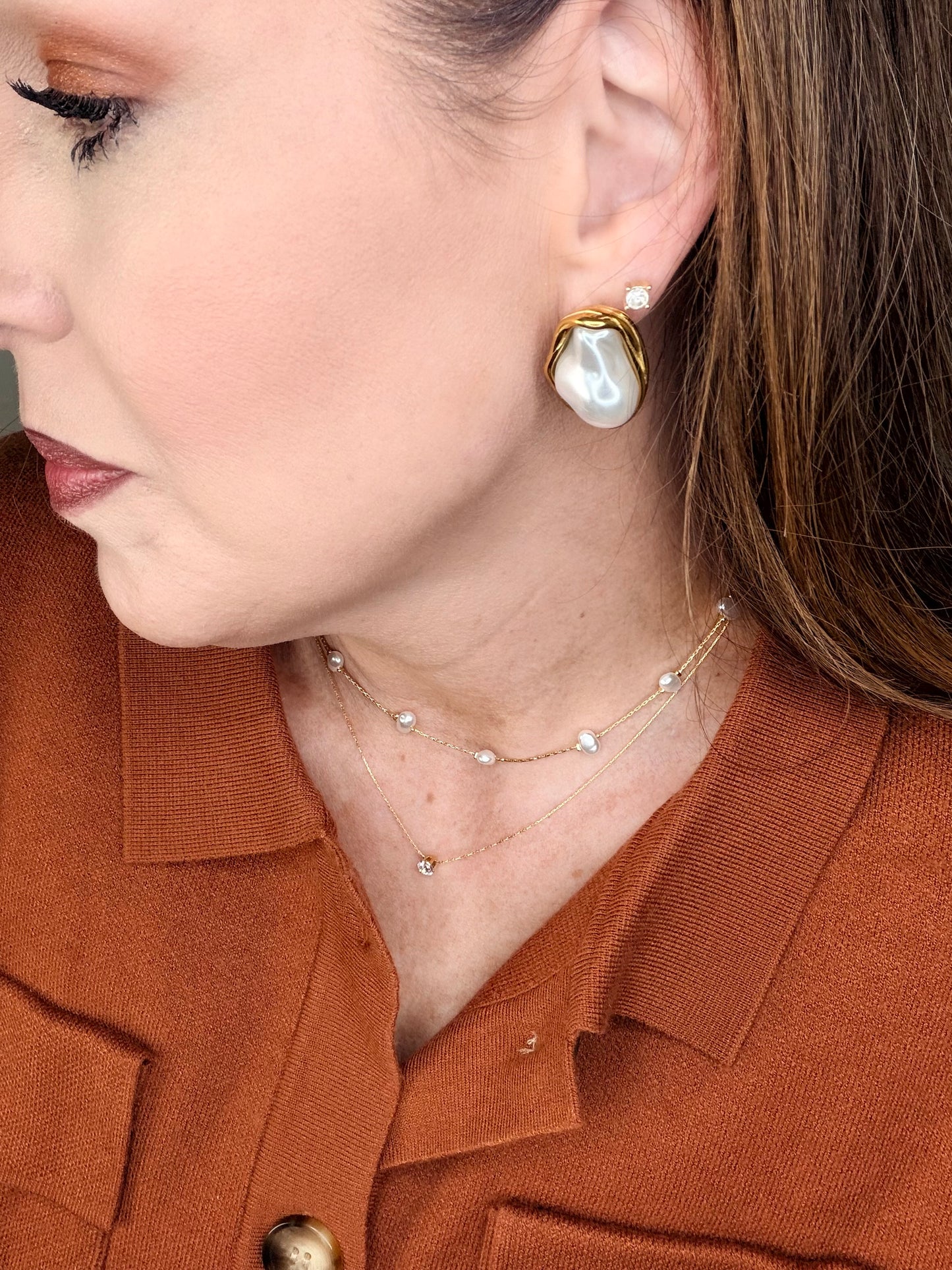Yasmin 18K Gold Non-Tarnish Classic Pearl Round Earring