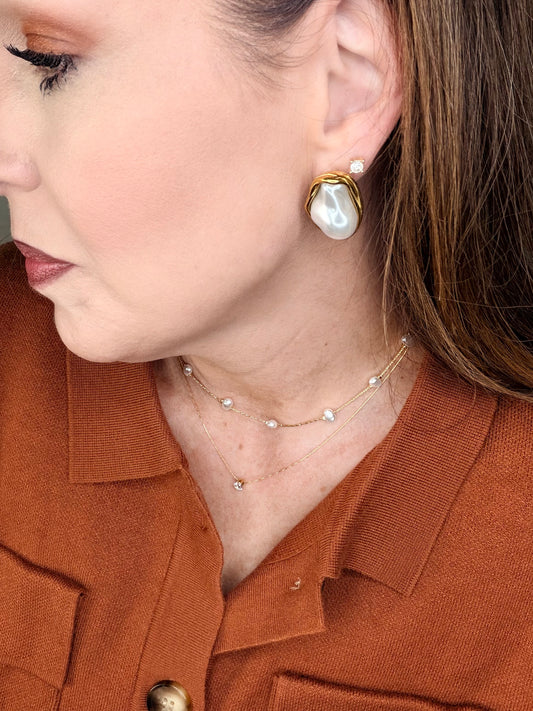 Yasmin 18K Gold Non-Tarnish Classic Pearl Round Earring
