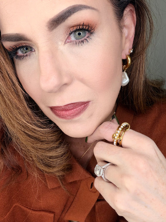 Danton 18K Gold Non-Tarnish Multi Stack Pearl Band Ring