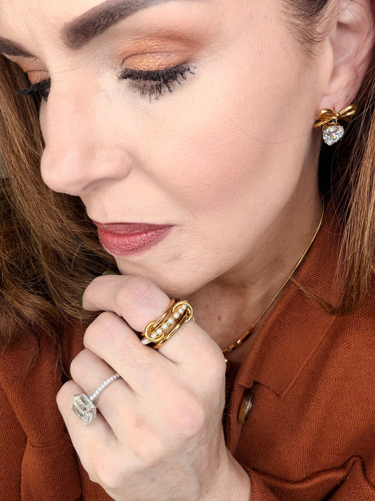 Melonie 18K Gold Non-Tarnish CZ Heart & Bow Earring