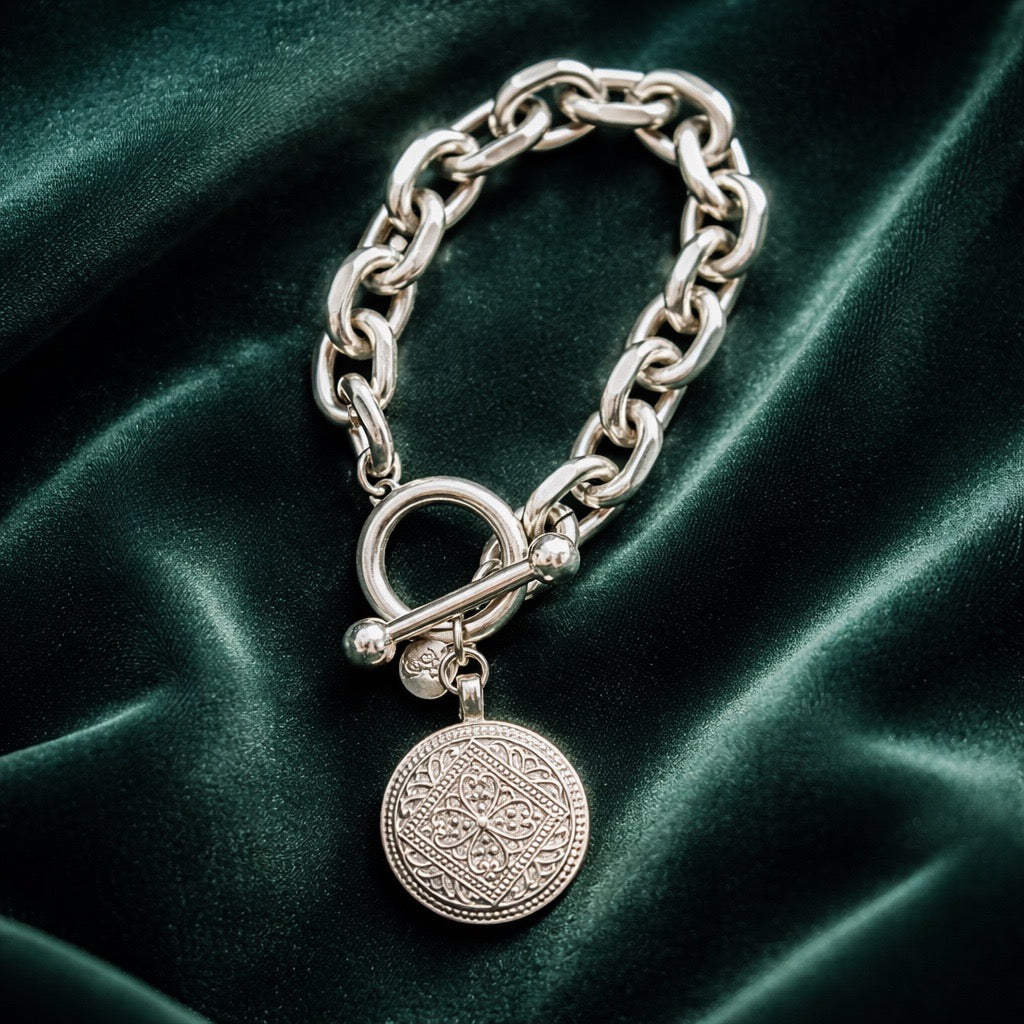 Silver Cuban Chain with Token Bracelet