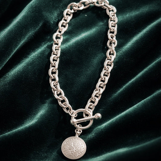 Silver Cuban Chain with Token Necklace