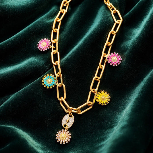 Flower Gold Charm Necklace