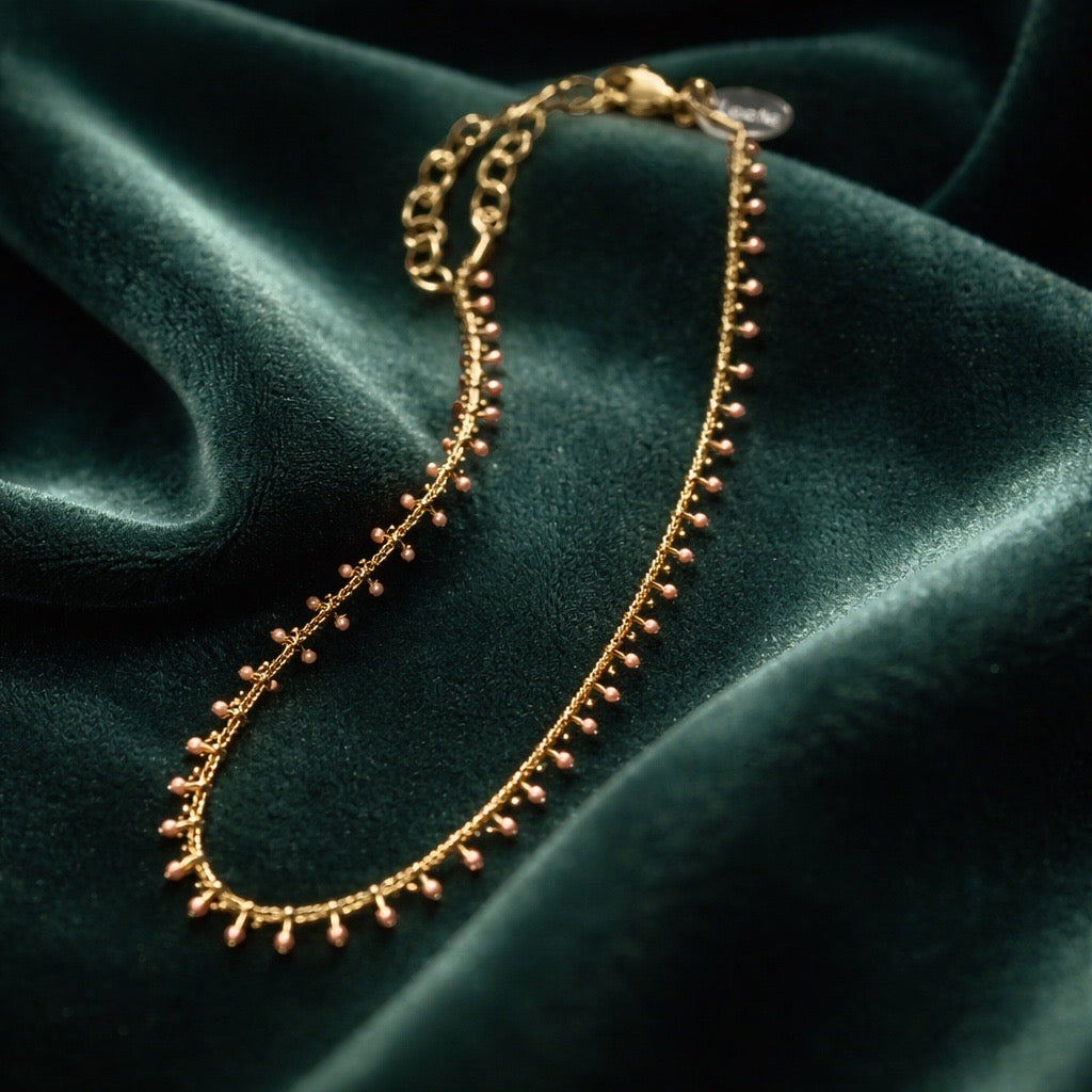 Peach Embellished Chain Necklace
