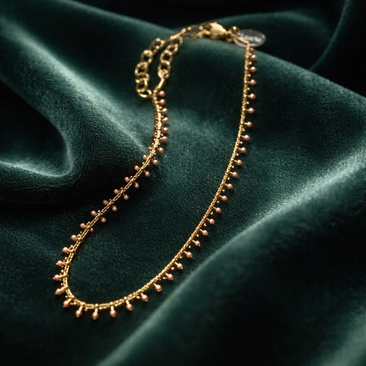 Peach Embellished Chain Necklace