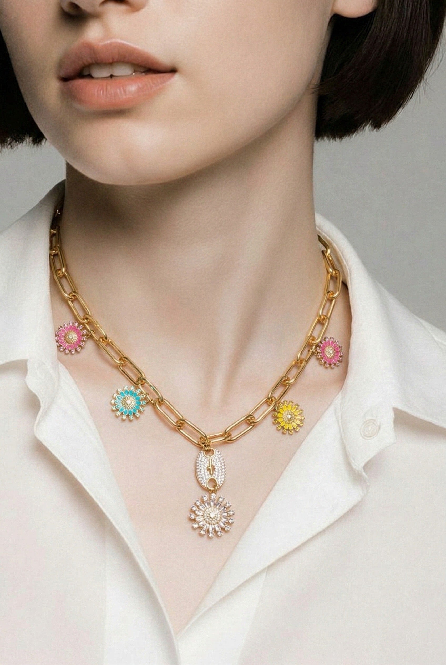 Flower Gold Charm Necklace