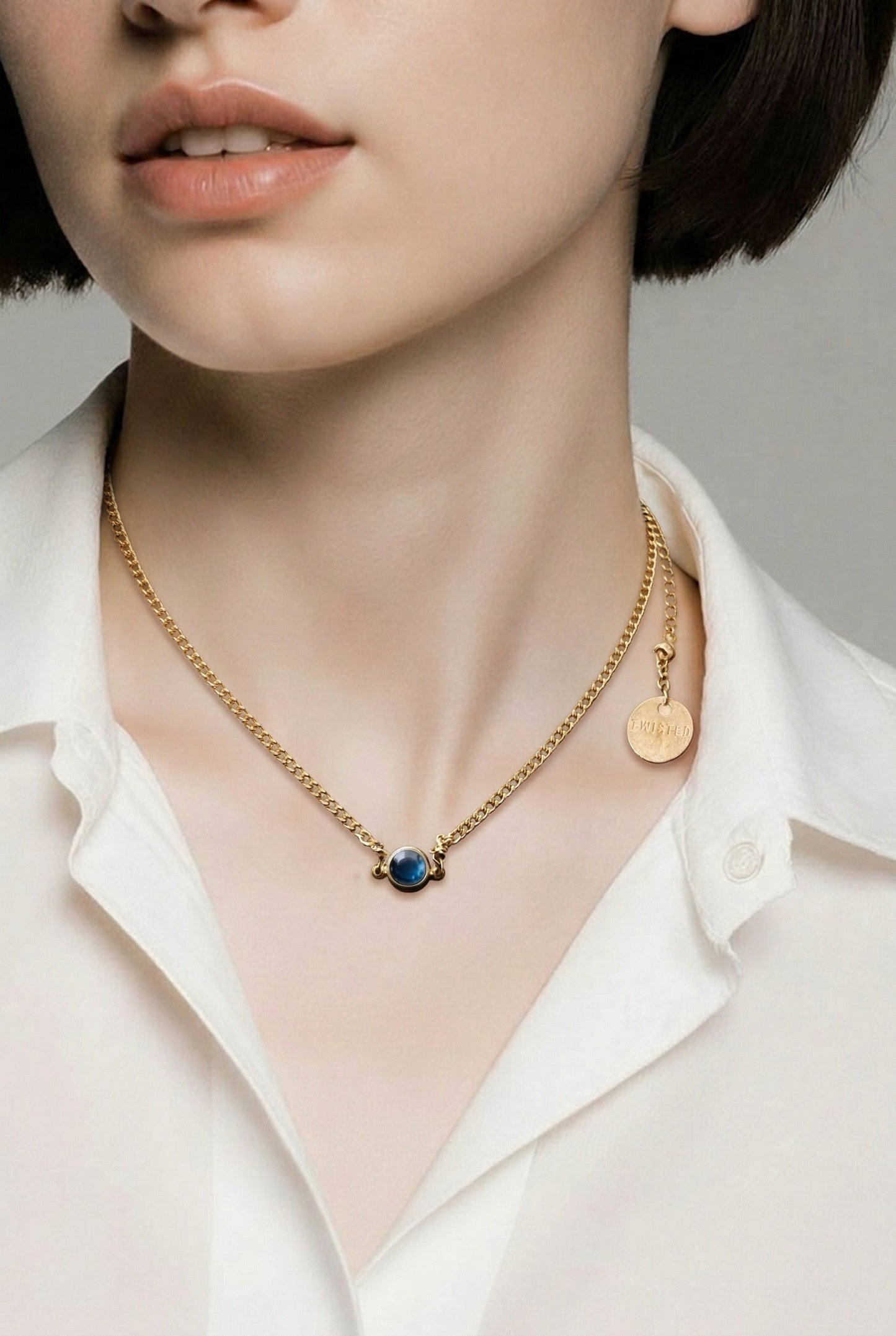 Twisted Silver Gold Blue Gem Necklace