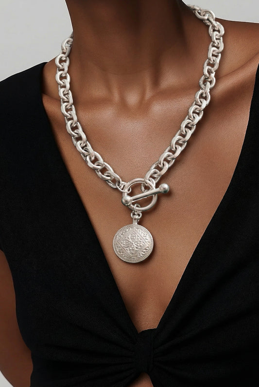 Silver Cuban Chain with Token Necklace