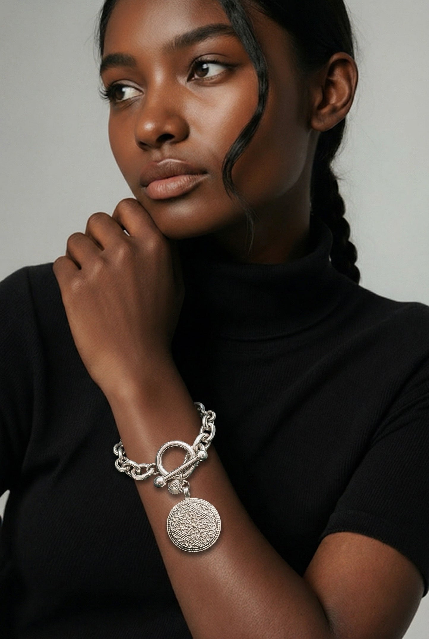 Silver Cuban Chain with Token Bracelet