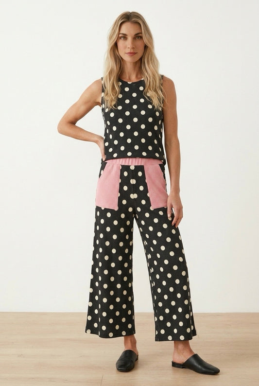 Black with white polka-dot pant