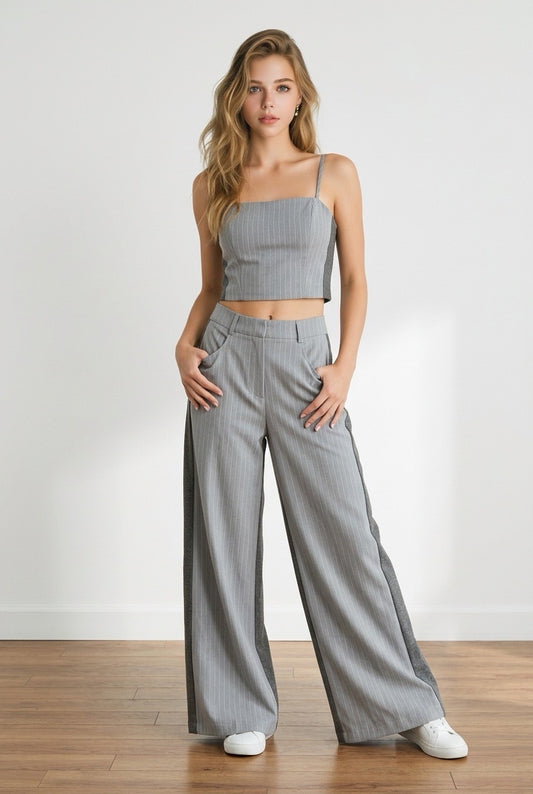 Davi & Dani Grey Pinstripe Dress Pant