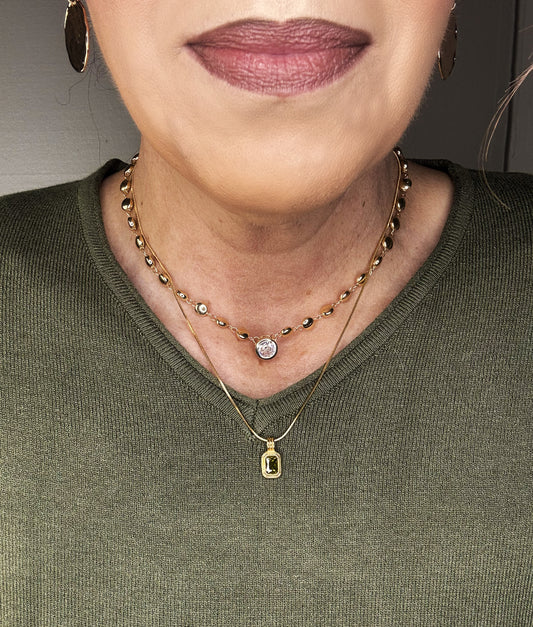 18K Non-Tarnish Green Square Stone Pendant