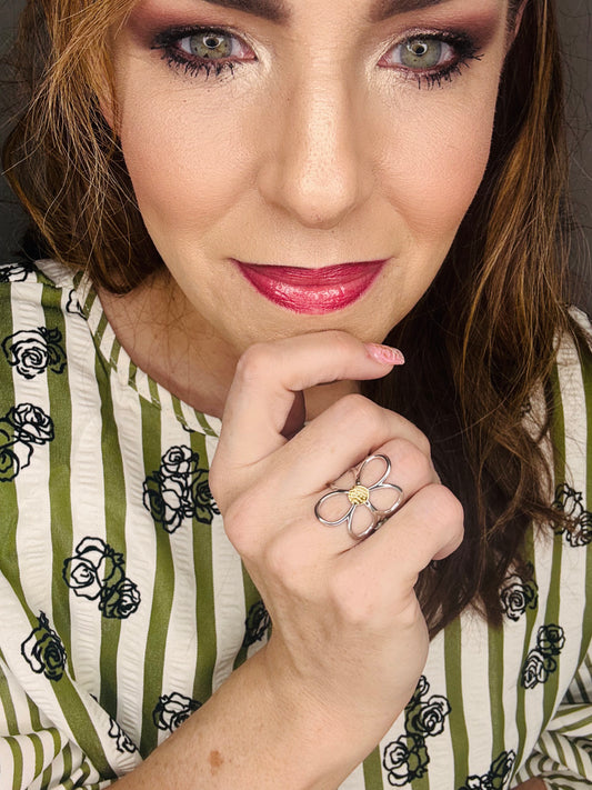 Stainless Steel Daisy Two Tone Ring