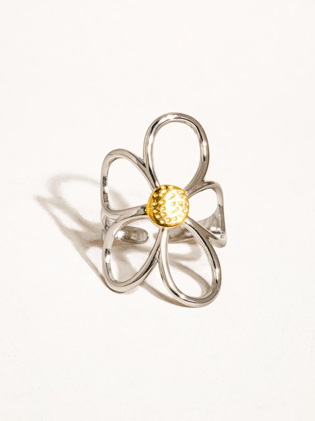 Stainless Steel Daisy Two Tone Ring