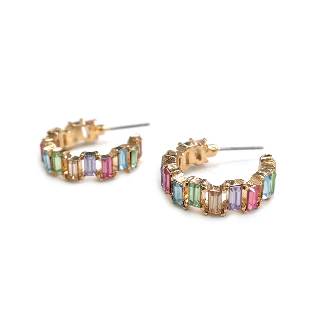 Baguette Resin Stone Beads Linked C Shape Hoop Earrings - Charmed Paisley