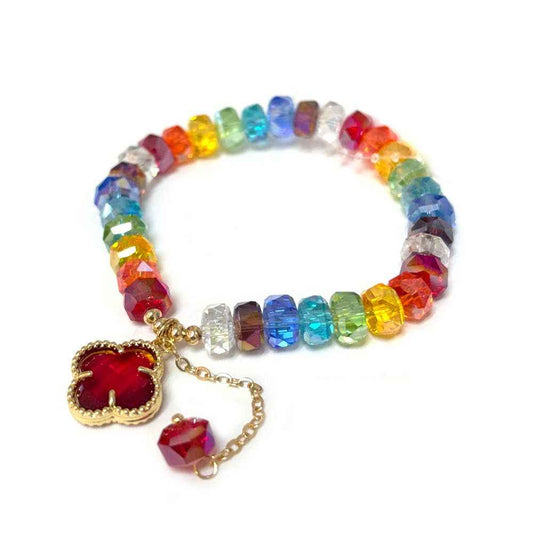 Clover Glass Beaded Bracelet Flower Pendant Stretch Bracelet