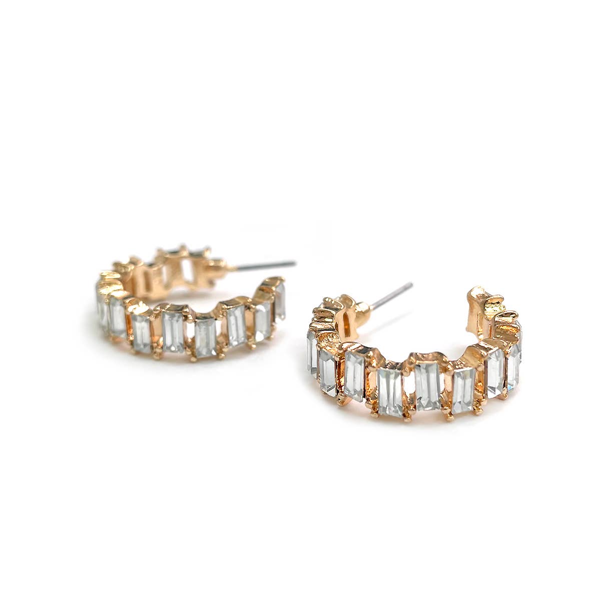 Baguette Resin Stone Beads Linked C Shape Hoop Earrings - Charmed Paisley