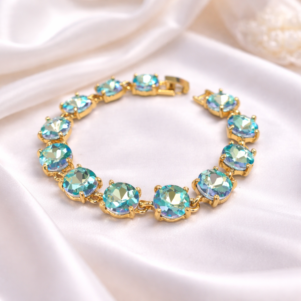 Round Cushion Cut Crystal Glass Linked Bracelet - Charmed Paisley