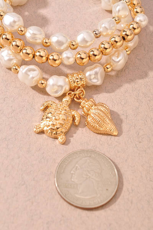 Pearl & Gold Beaded Charm Bracelet