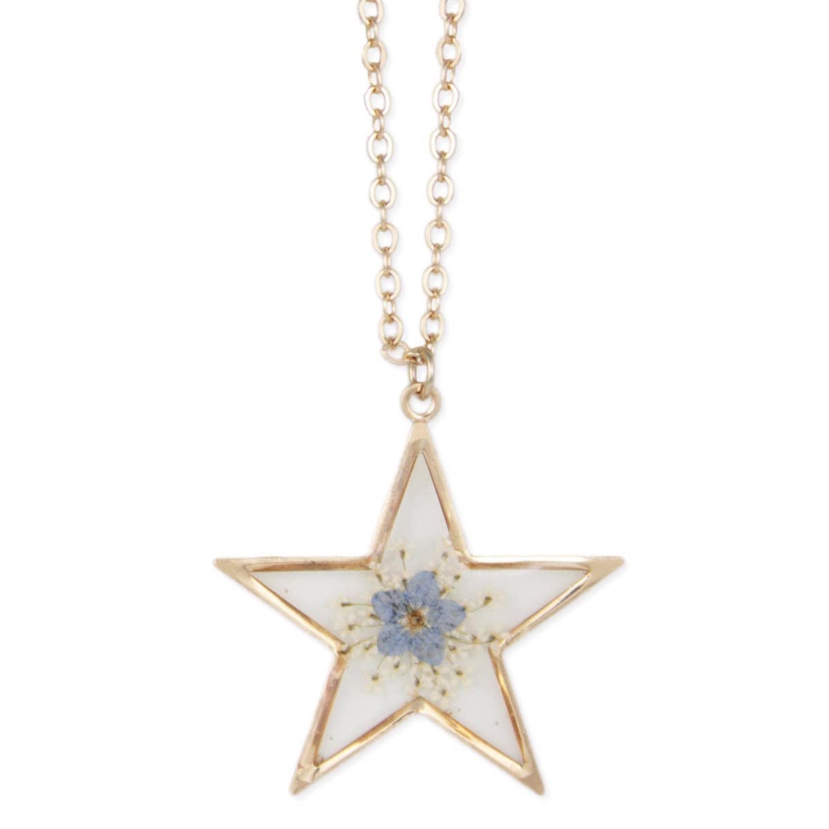 Gold Star Blue Dried Flower Necklace - Charmed Paisley
